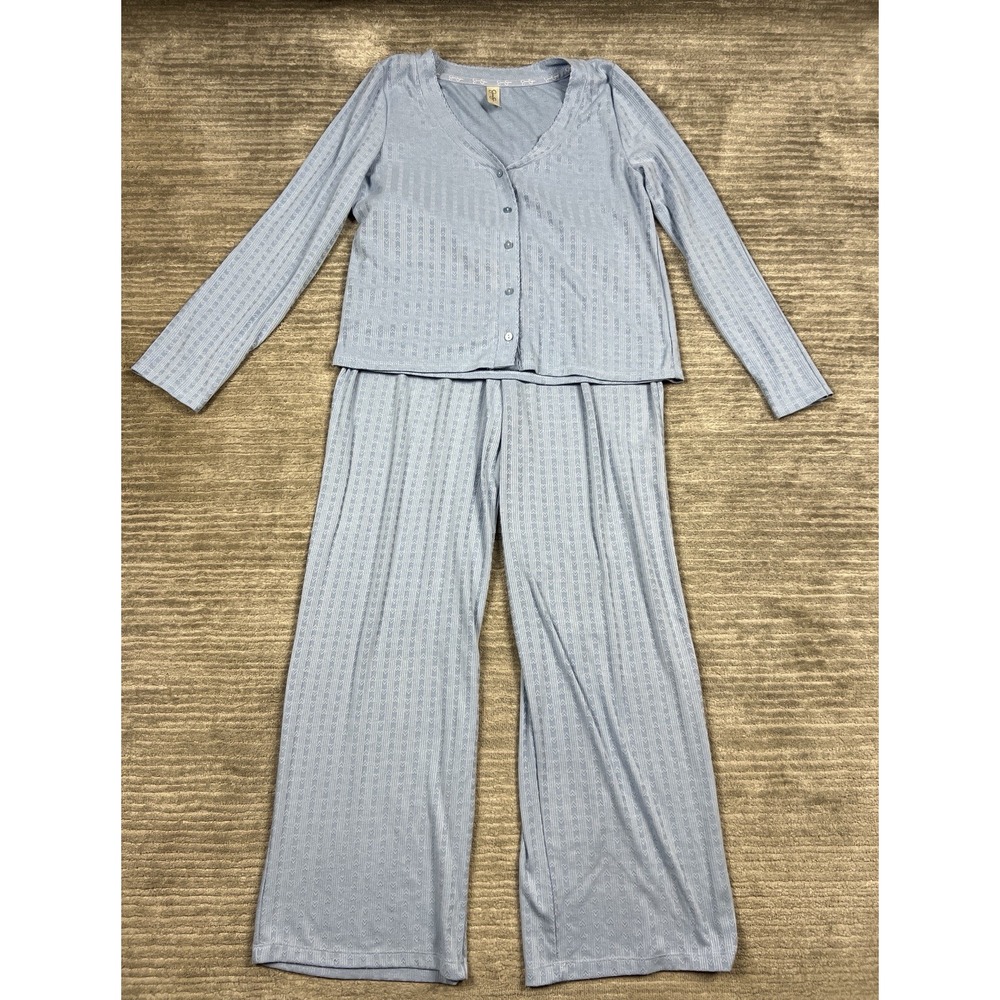 Jessica Simpson 2 Piece Pajama Set Womens XL Blue Long Sleeve Pants Button Up‎